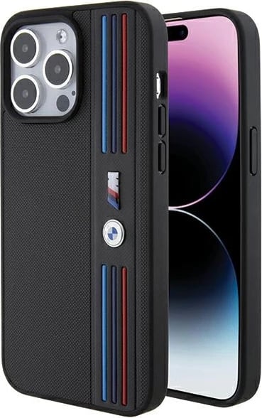 Mbështjellës BMW Tricolor M Collection për iPhone 15 Pro, i zi