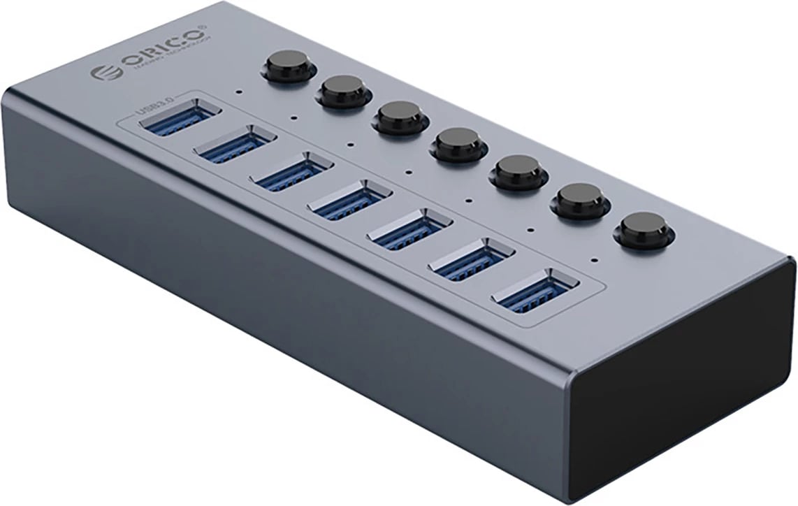 Hub USB Orico BT2U3-7AB, 7x USB-A 3.0 me çelësa, Gri