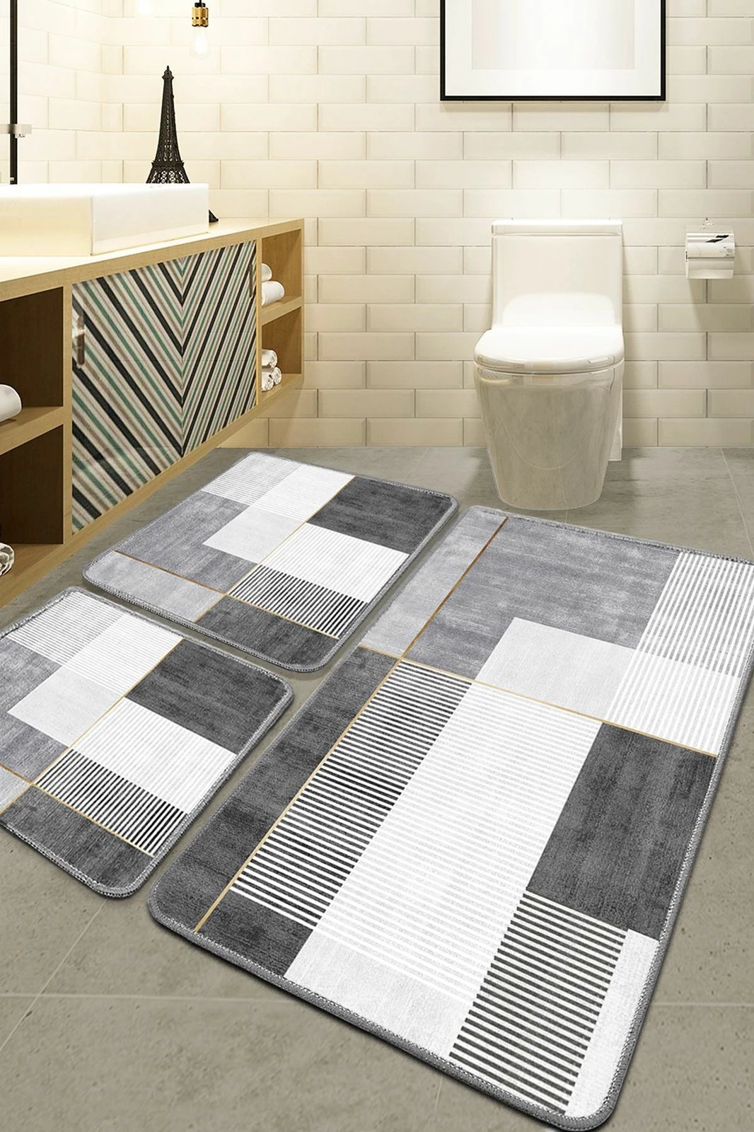 Set tapetash për banjo (3 copë), Mijölnir, Pendor, ngjyrë gri