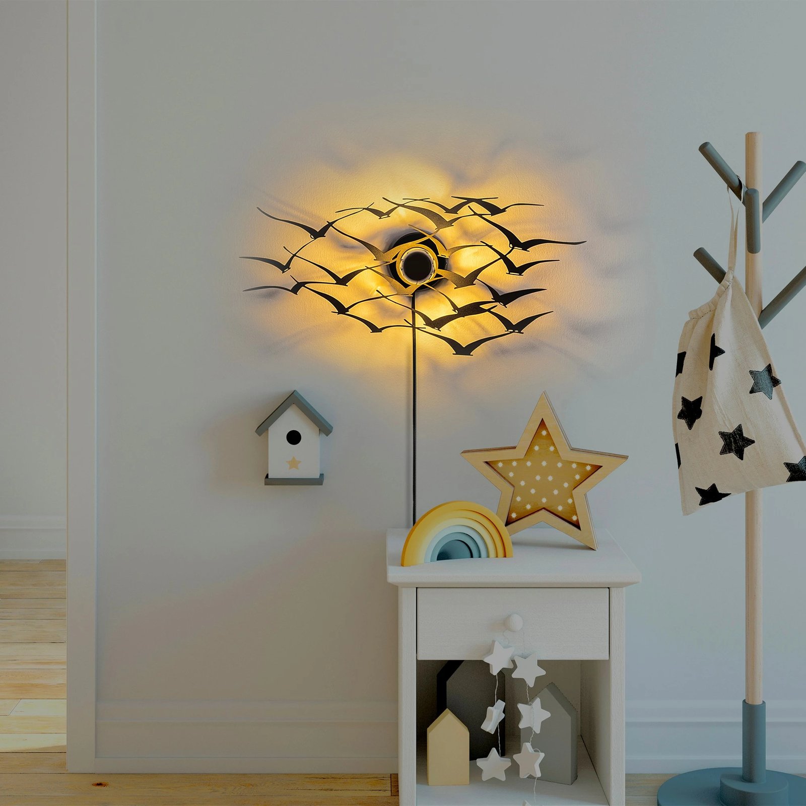 Llambë muri Opviq, zogj fluturues, ngjyrë e zezë Llambë muri Opviq, zogj fluturues, ngjyrë e zezë