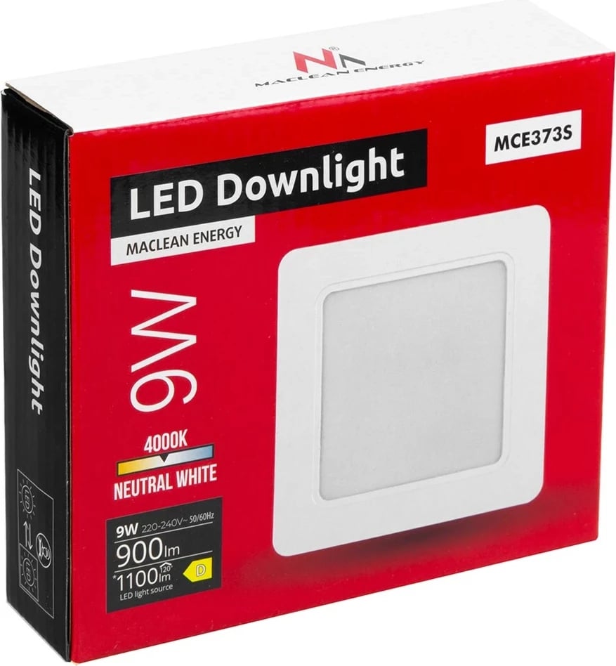 Panel LED Maclean MCE373S për tavan, 9W, 4000K, Bardhë