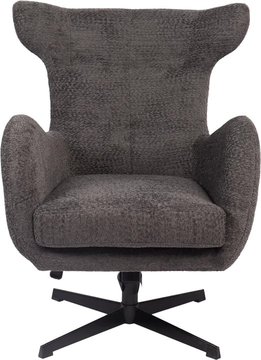Fotel rrotullues Zefrina, material tekstili ngjyrë gri e errët, bazë metalike e zezë, 82x77x99cm