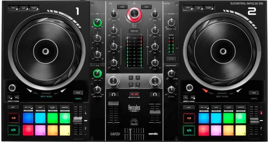Kontroller DJ Hercules Inpulse 500, USB, 2 dalje për kufje, 1 hyrje mikrofon, i zi
