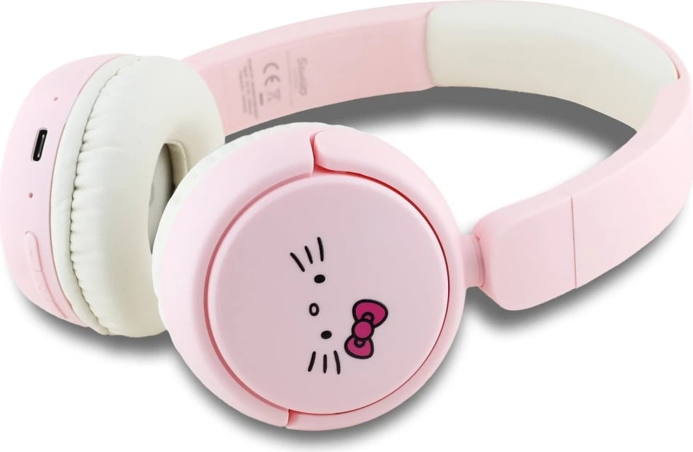 Kufje Bluetooth Hello Kitty Face Logo, on-ear, 30 orë, USB-C, Rozë