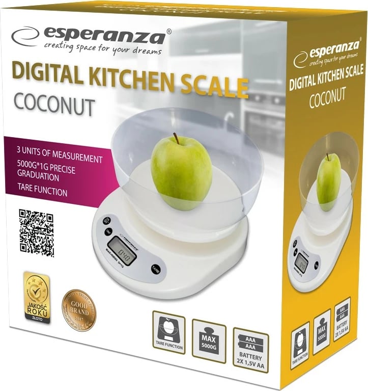 Peshore kuzhine Esperanza EKS007 me tas plastik, 5 kg, e bardhë