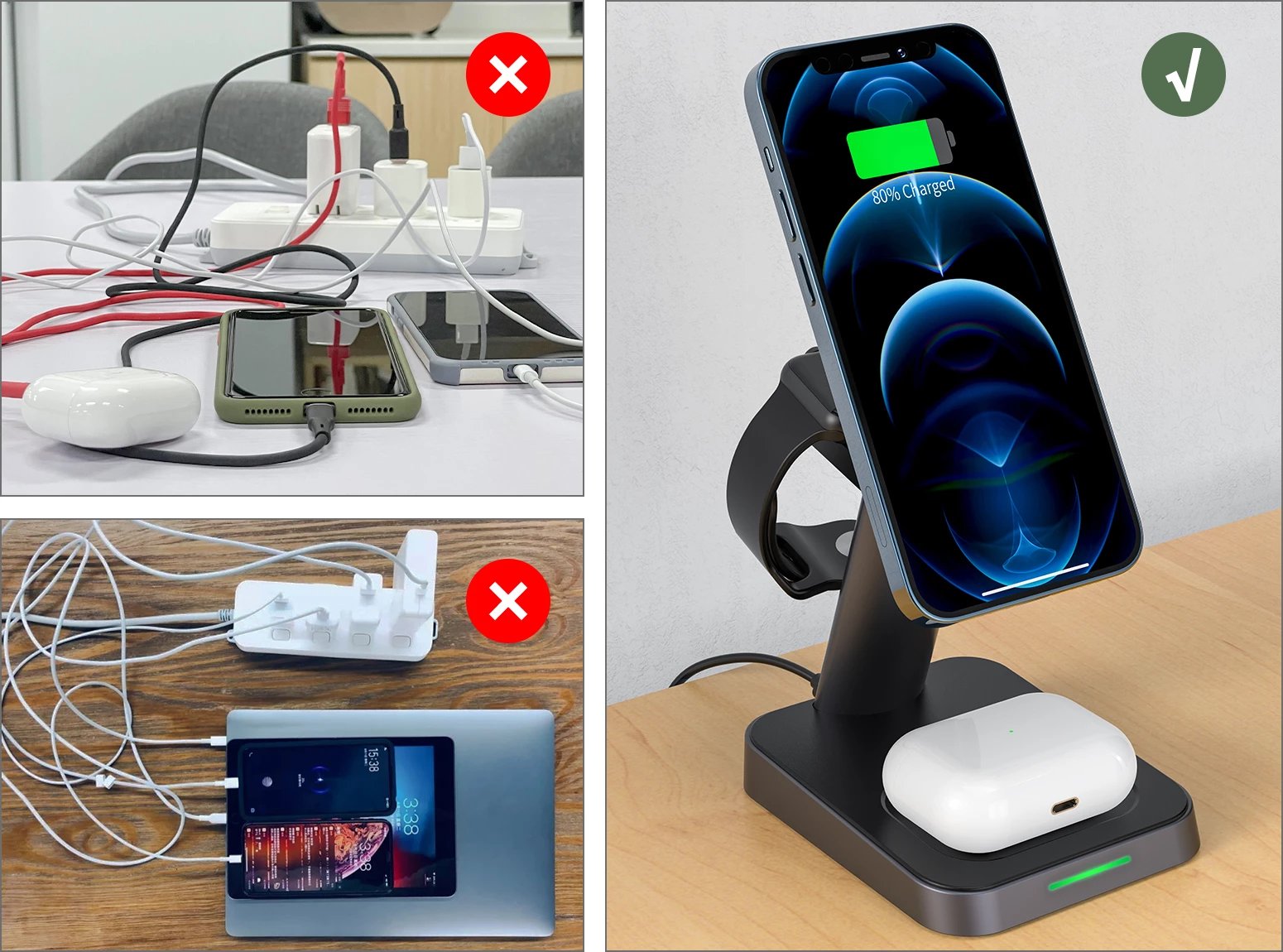 Karikues wireless Acefast E3, 15W, për iPhone me MagSafe, Apple Watch dhe AirPods, i zi