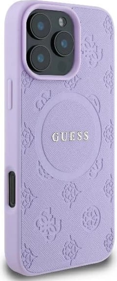 Mbështjellës Guess Saffiano Peony Classic Logo MagSafe për iPhone 16 Pro, Vjollcë