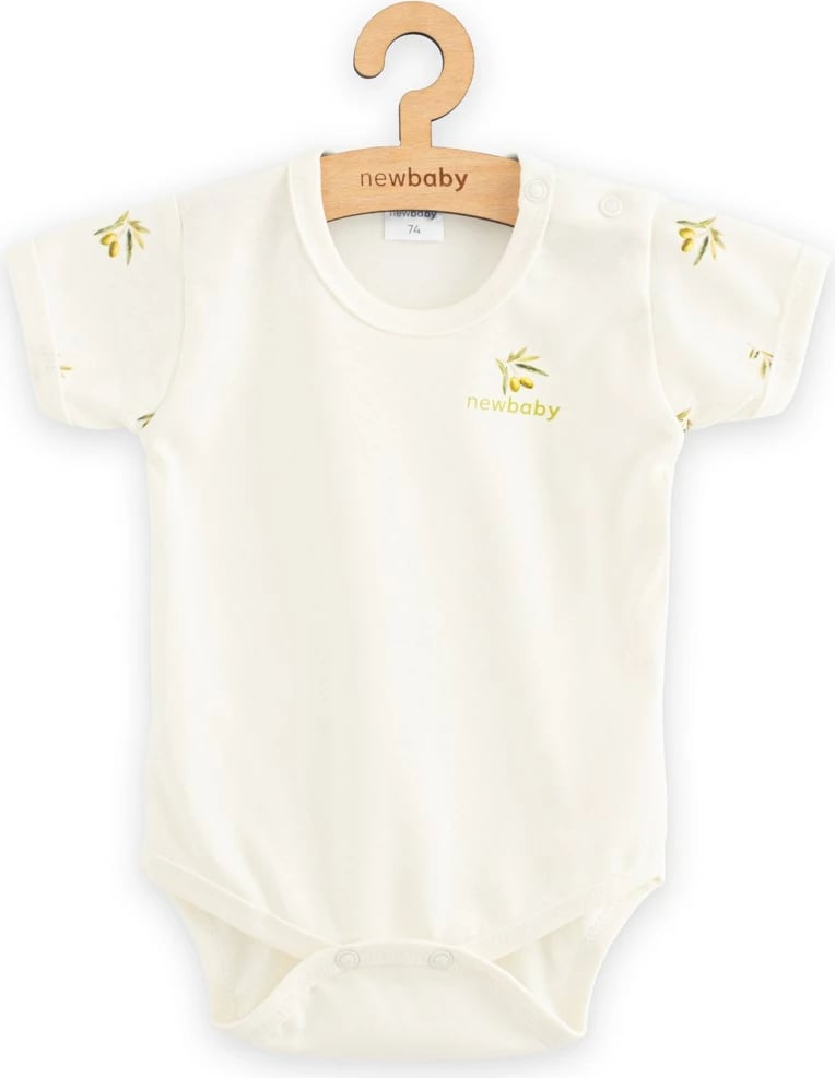 body bebe, New Baby Olives, 100% pambuk organik, me mëngë të shkurtra, madhësi 74 (6-9m), bezhë