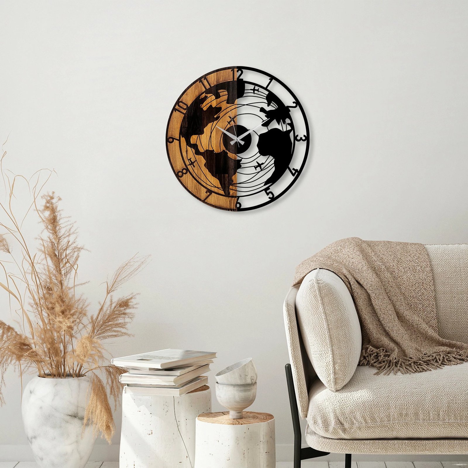 Orë muri dekorative prej druri, hartë bote, Wallity