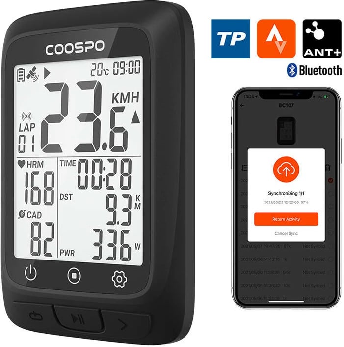 Kompjuter biçiklete Coospo BC107, GPS & ANT+, i zi