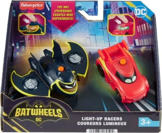 Set lodrash Batwheels Fisher Price HML26, 2 makina me drita, për fëmijë, blu e errët dhe e kuqe