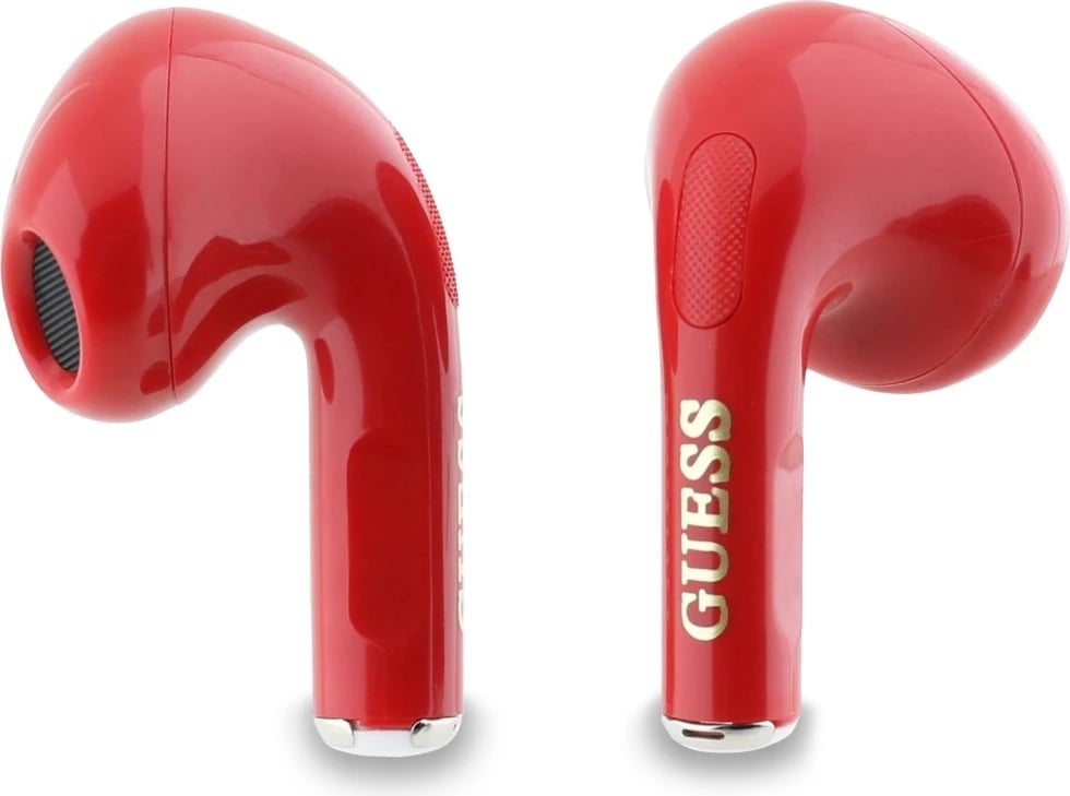 Kufje TWS Guess Glossy Effect me logo dhe varëse, Bluetooth 5.4, të kuqe