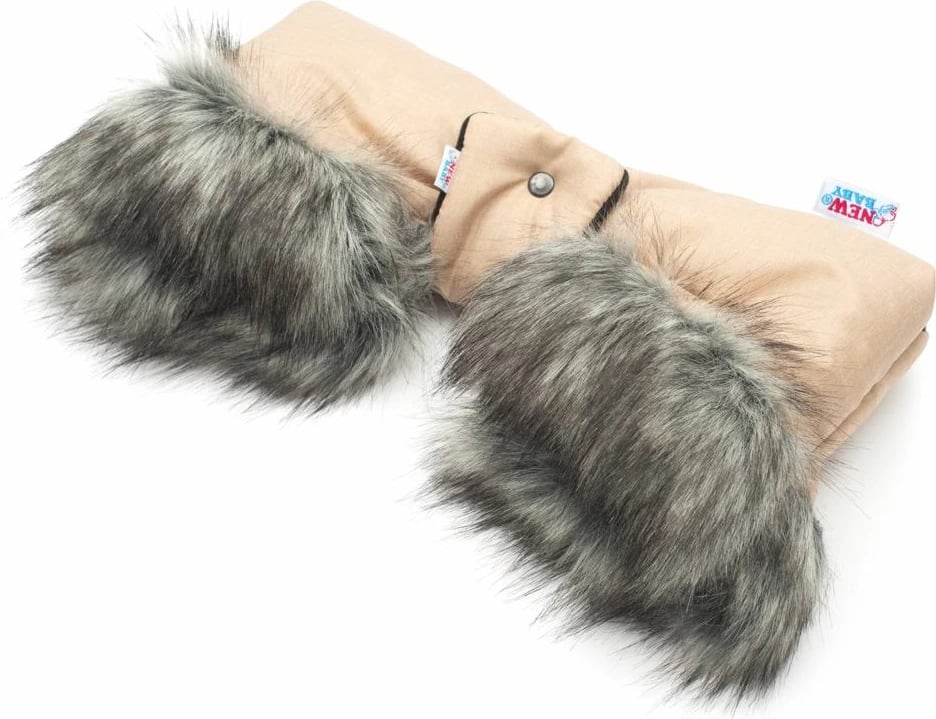 Muff dore për karrocë, NEW BABY, 2-in-1 me gëzof, latte, 1 copë