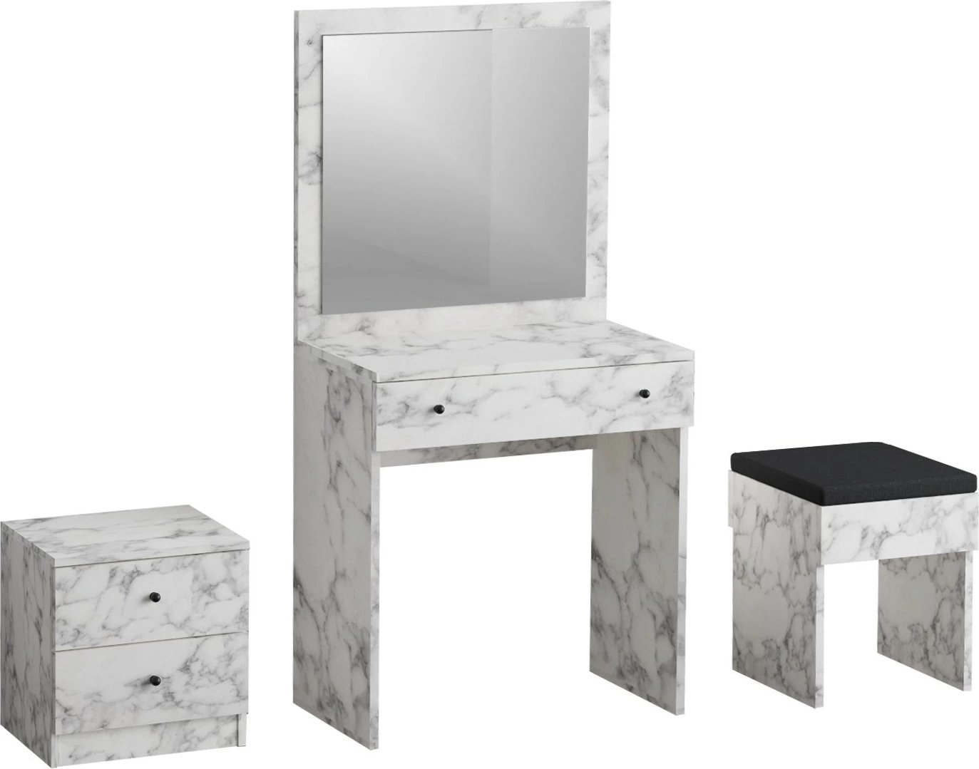 Tavolinë grimi me komodinë e karrige, ngjyrë Carrara Marble, Hanah Home, Nice