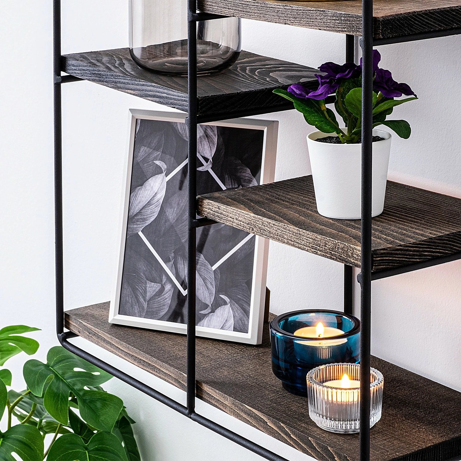 Raft muri Skye Decor, ngjyrë e zezë dhe arre, Lilium