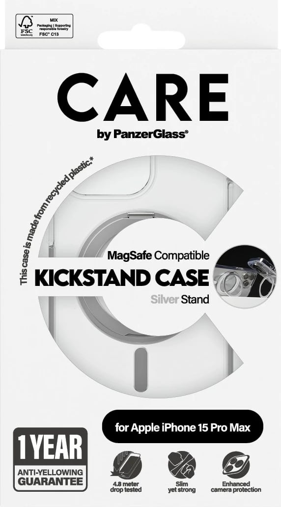 Mbështjellës PanzerGlass CARE Case me kickstand, MagSafe, për iPhone 15 Pro Max, transparent
