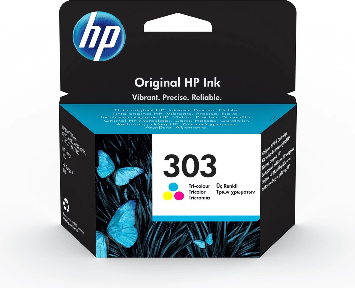 Patron bojë HP 303 T6N01AE, 4 ml, deri 165 faqe, standard, tri-ngjyrësh (cijan, magenta, e verdhë)