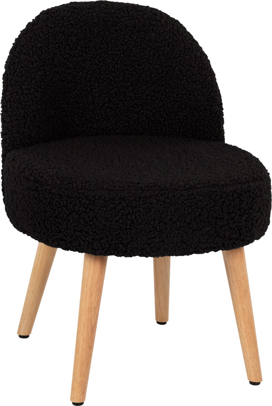 Karrige YASMINE FH8395.24 me mbështetëse të ulët, pëlhurë boucle ngjyrë e zezë, këmbë druri, 47x46x64,5H cm