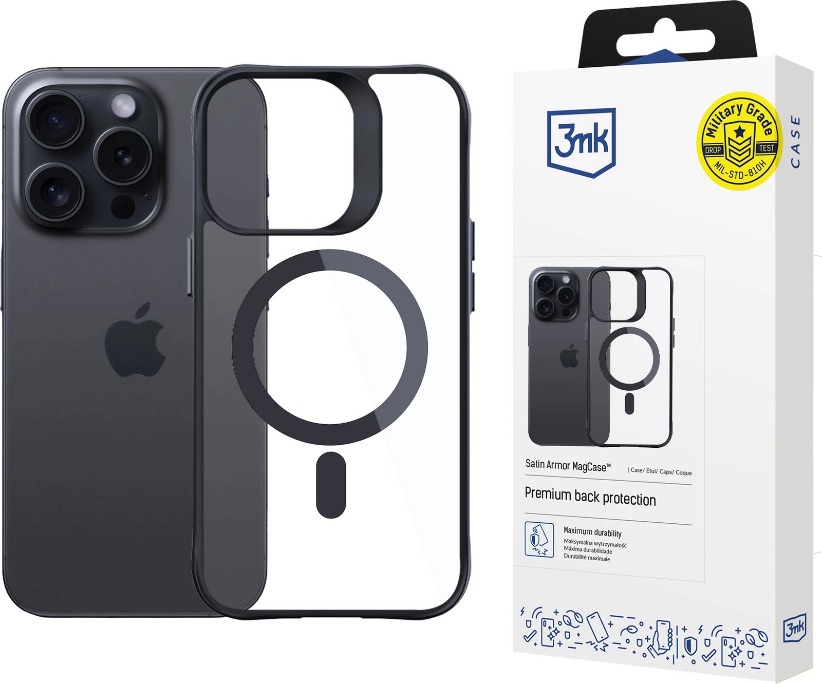 Mbështjellës 3mk Satin Armor MagCase me MagSafe për iPhone 13 Pro, Transparent me kornizë të zezë