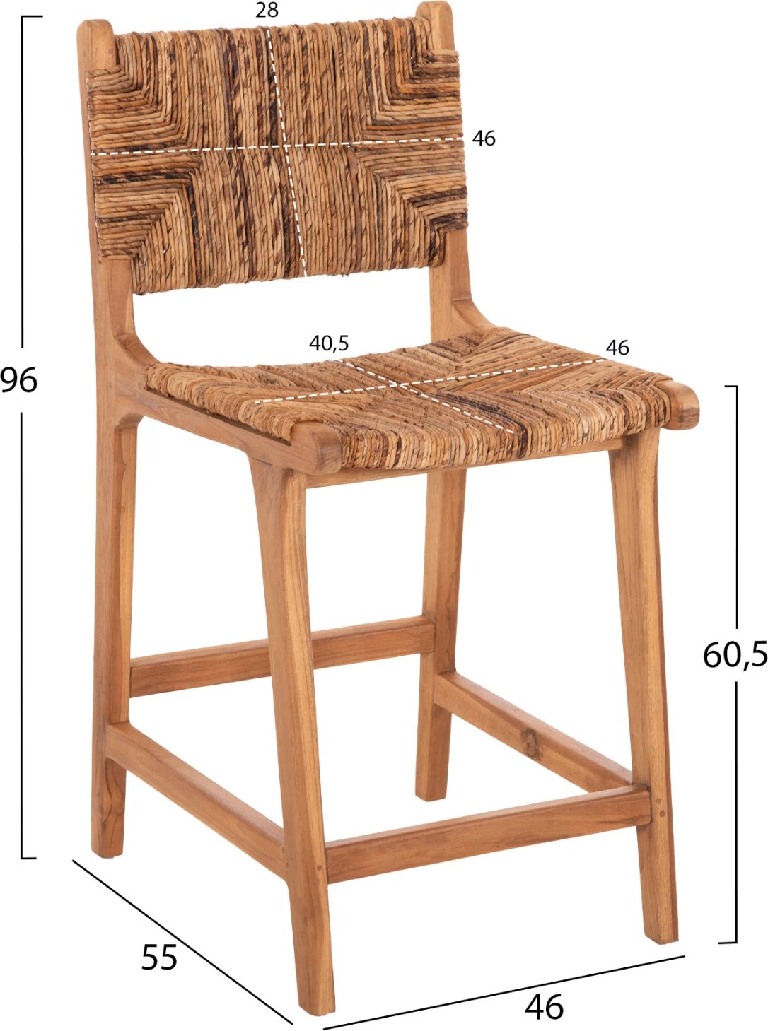 Karrige për bar WALTER FH9842 dru tik, ngjyrë natyrale, rush-matt, 46x55x96 cm