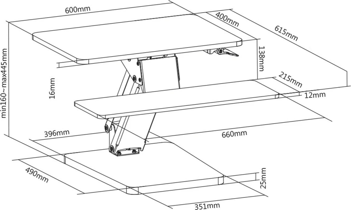 Qëndrim tavoline Maclean MC-882 për tastierë dhe monitor/laptop, me spricë gazi, i zi