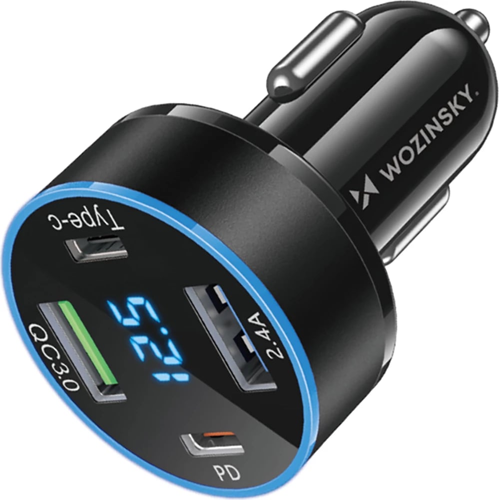 Karikues veture Wozinsky WDCCB, 50W, 2xUSB-C / 2xUSB-A, me ekran, i zi