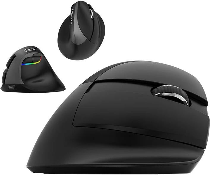 Maus vertikal Delux M618 Mini Jet black, wireless, 4000 DPI, RGB, i zi