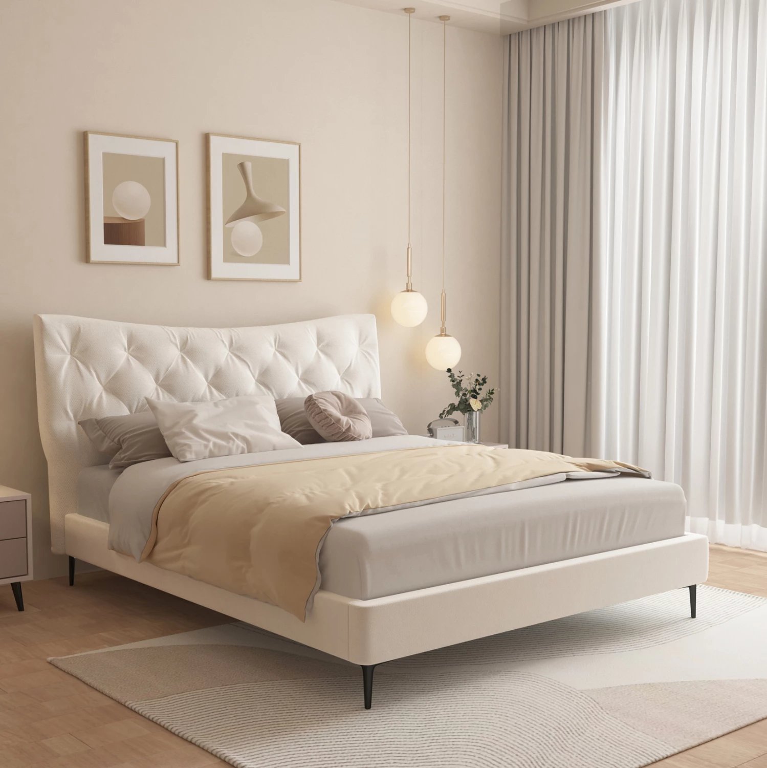 Krevat dopio JILL, stof bezhë, FH737.03, për dyshek 160x200cm