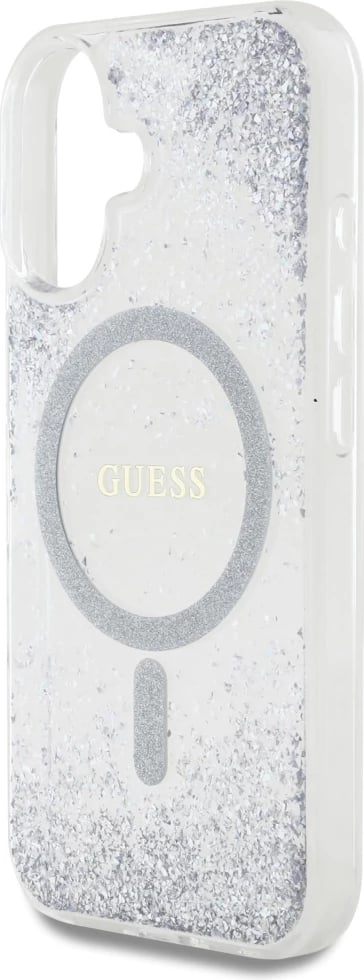 Mbështjellës Guess HC Resin Bottom Glitter MagSafe për iPhone 16, Argjendtë