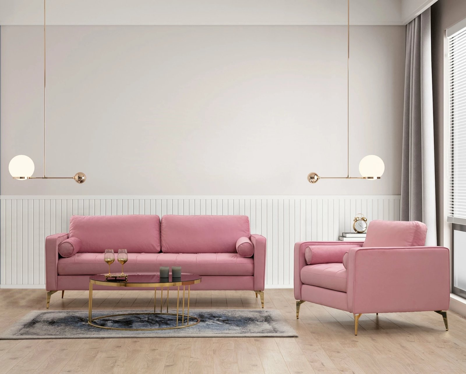 Divan treshe Atelier del Sofa, Rome, ngjyrë rozë e zbehtë