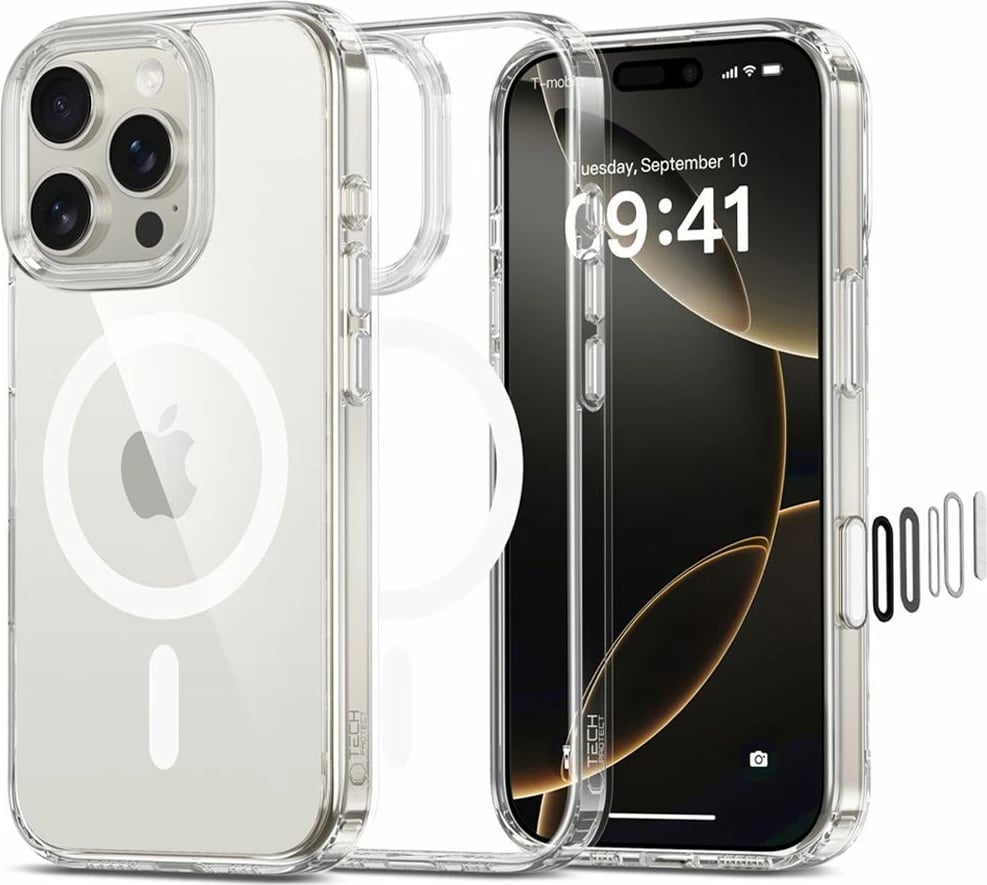 Mbështjellës Tech-Protect Flexair Hybrid CC MagSafe për iPhone 16 Pro Max, Transparent