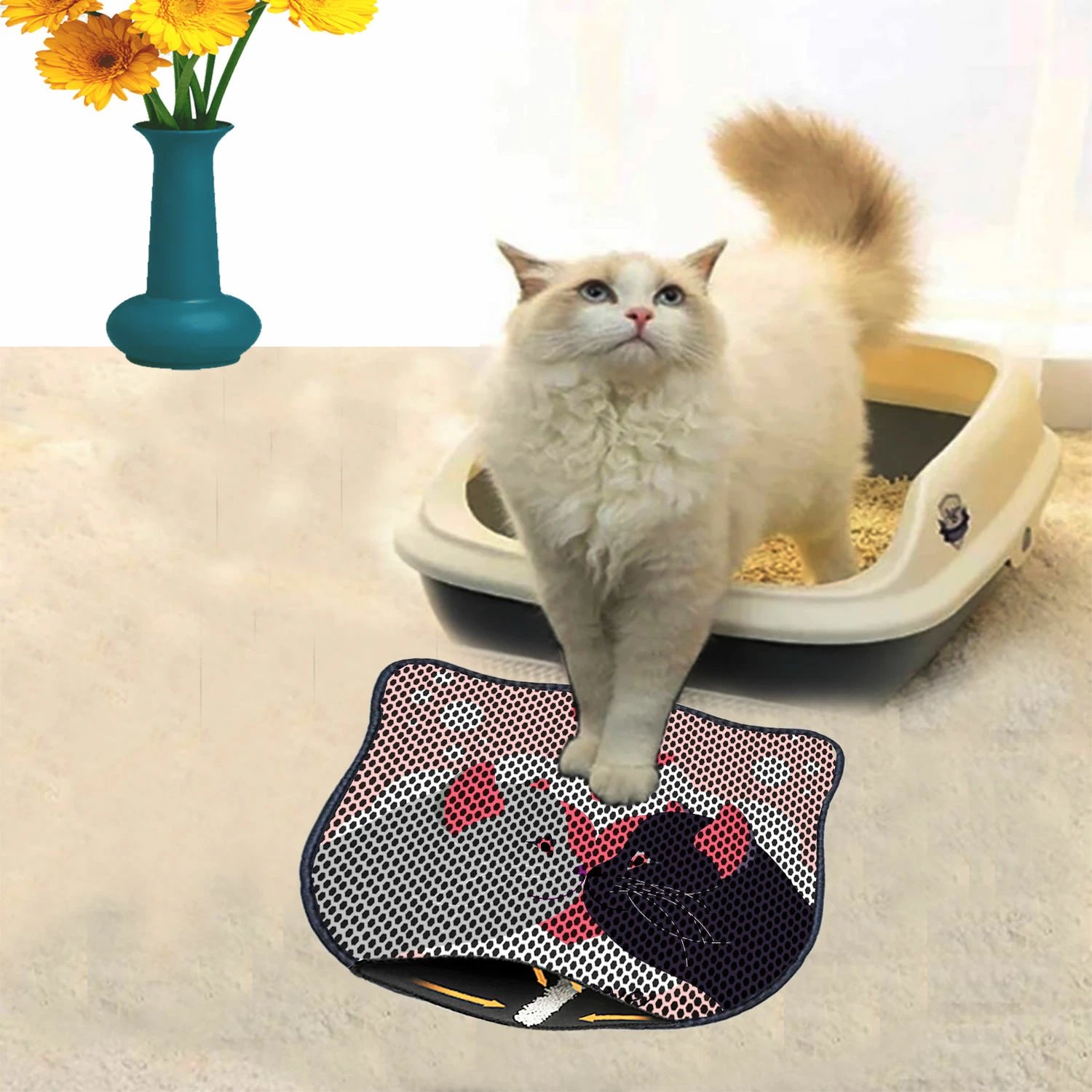 Tapet për rërë maceje, Paws & Whiskers, Kdkafa0218, shumëngjyrësh