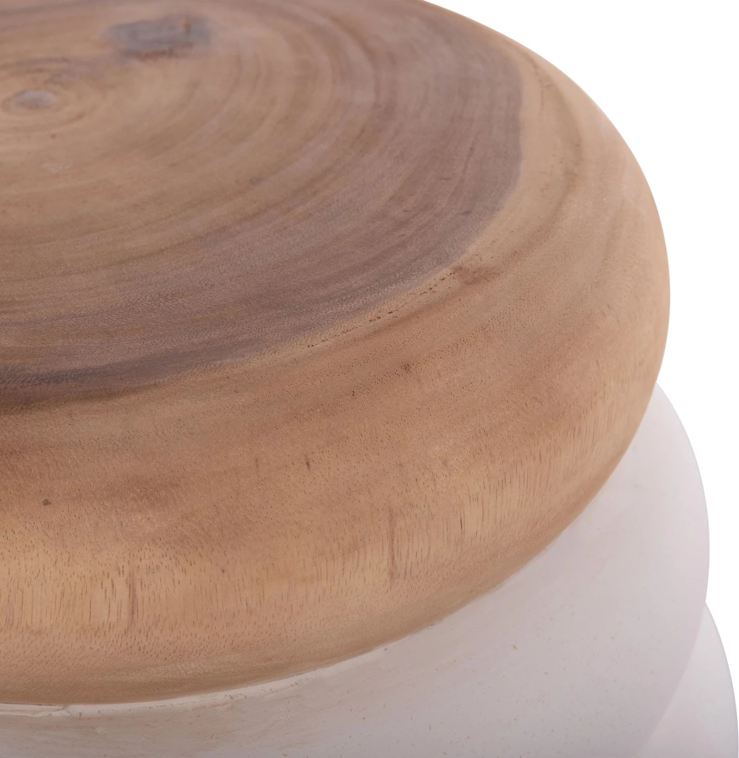 Tavolinë anësore PUFFAT, fibër-cement, ngjyrë e bardhë, sipërfaqe druri teak, FH18172.02, 45x46cm