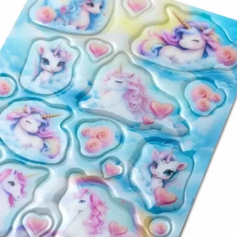 Sticker HERMA Happy Unicorns, transpuffy, 17 copë, multikolor