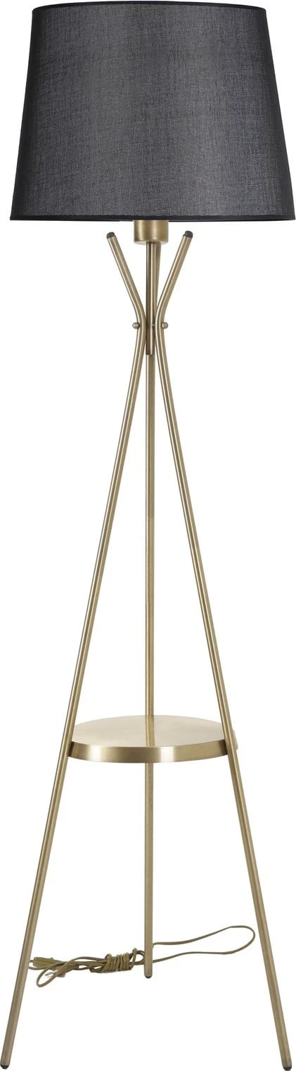 Llambë dyshemeje Opviq, trup metalik, abazhuri i zi, me raft të vogël