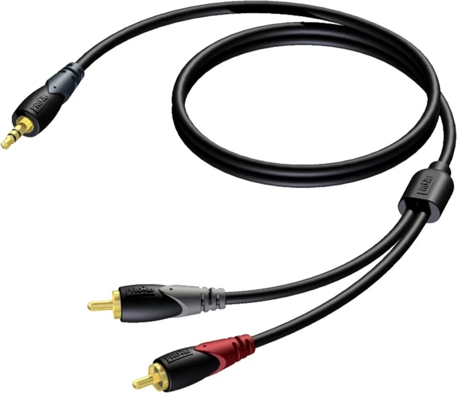 Kabllo audio PROCAB CLA711/5, 5m, 3.5mm në 2xRCA, E zezë/Gri/E kuqe