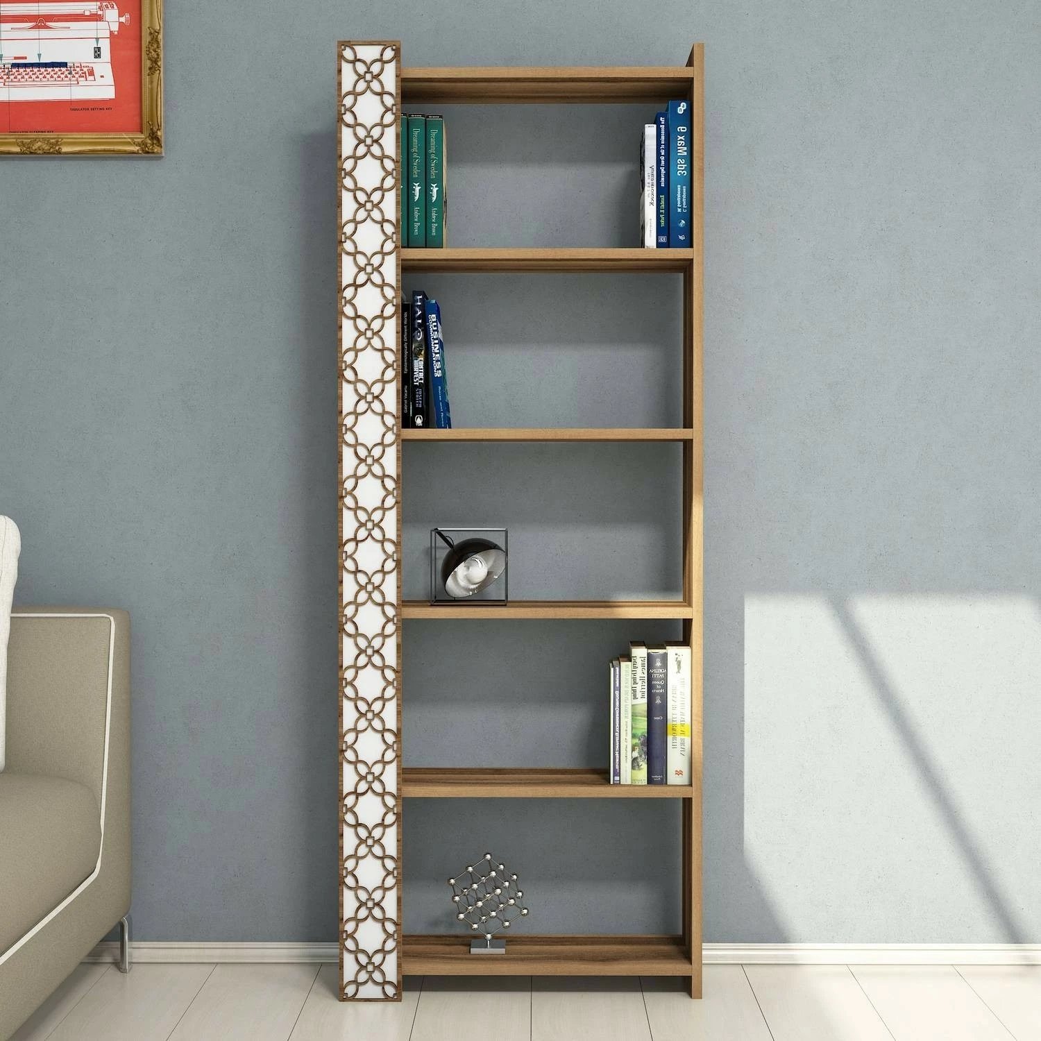 Raft librash Hanah Home, City, ngjyrë arre dhe e bardhë