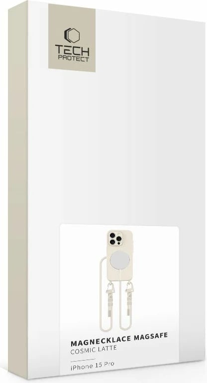 Mbështjellës Tech-Protect MagNecklace për iPhone 15 Plus/iPhone 14 Plus, MagSafe, Bezhe me litar