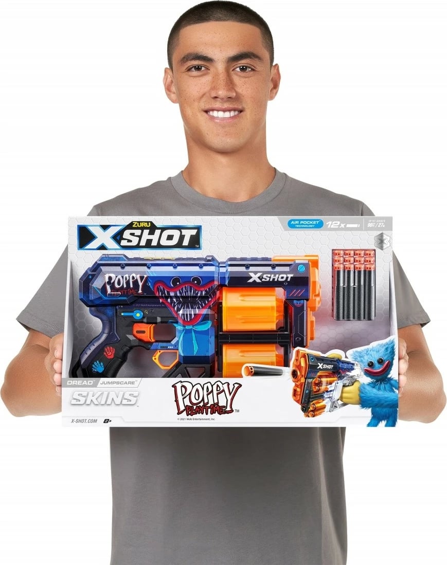 Lodër blaster ZURU X-Shot Dread Skins Launcher, 12 shigjeta, Poppy Playtime, shumëngjyrëshe