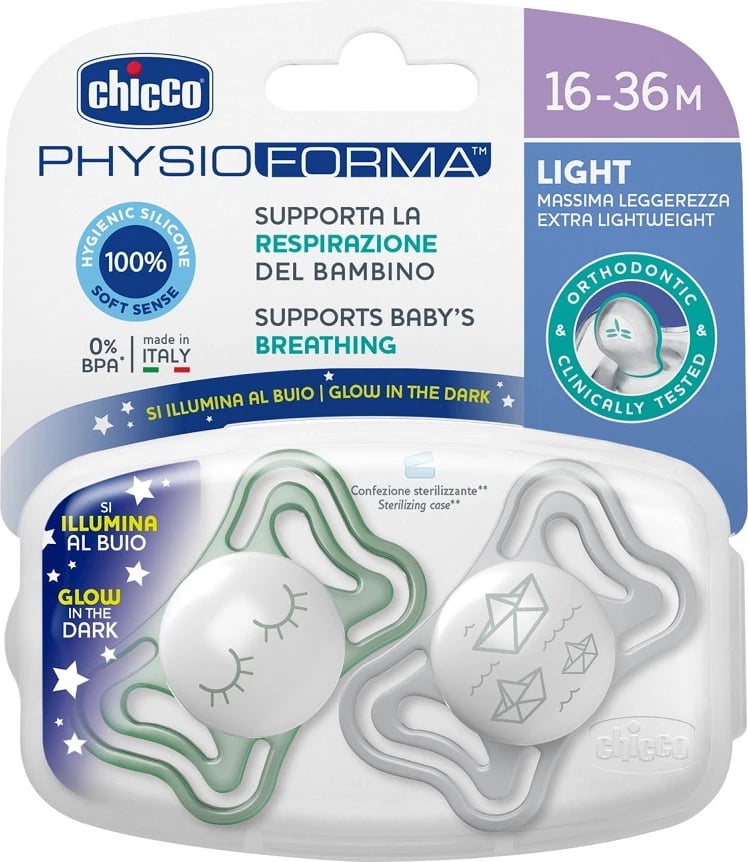 Qetësues silikoni Chicco PhysioForma Light Calming Lumi 2 copë