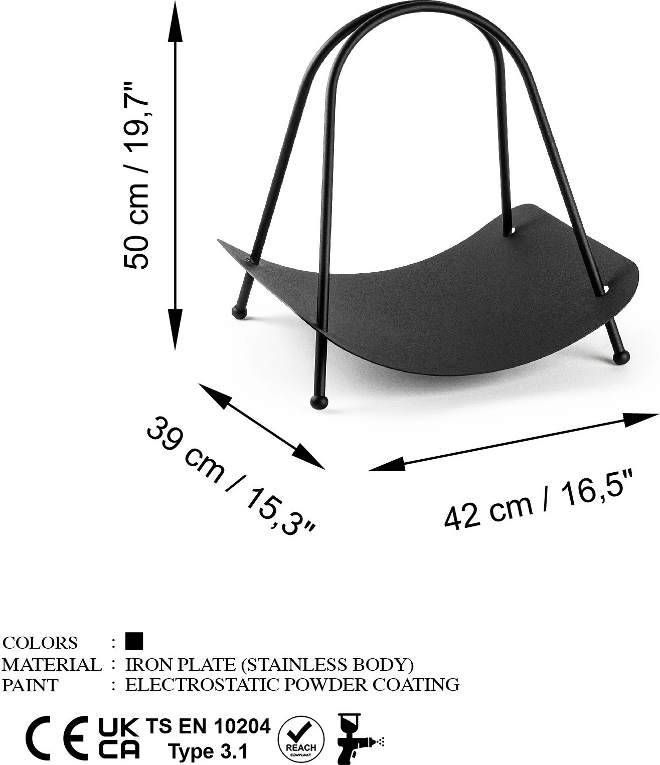 Aksesor dekorativ metalik për dru zjarri, dizajn Aberto, GED-017, ngjyrë e zezë