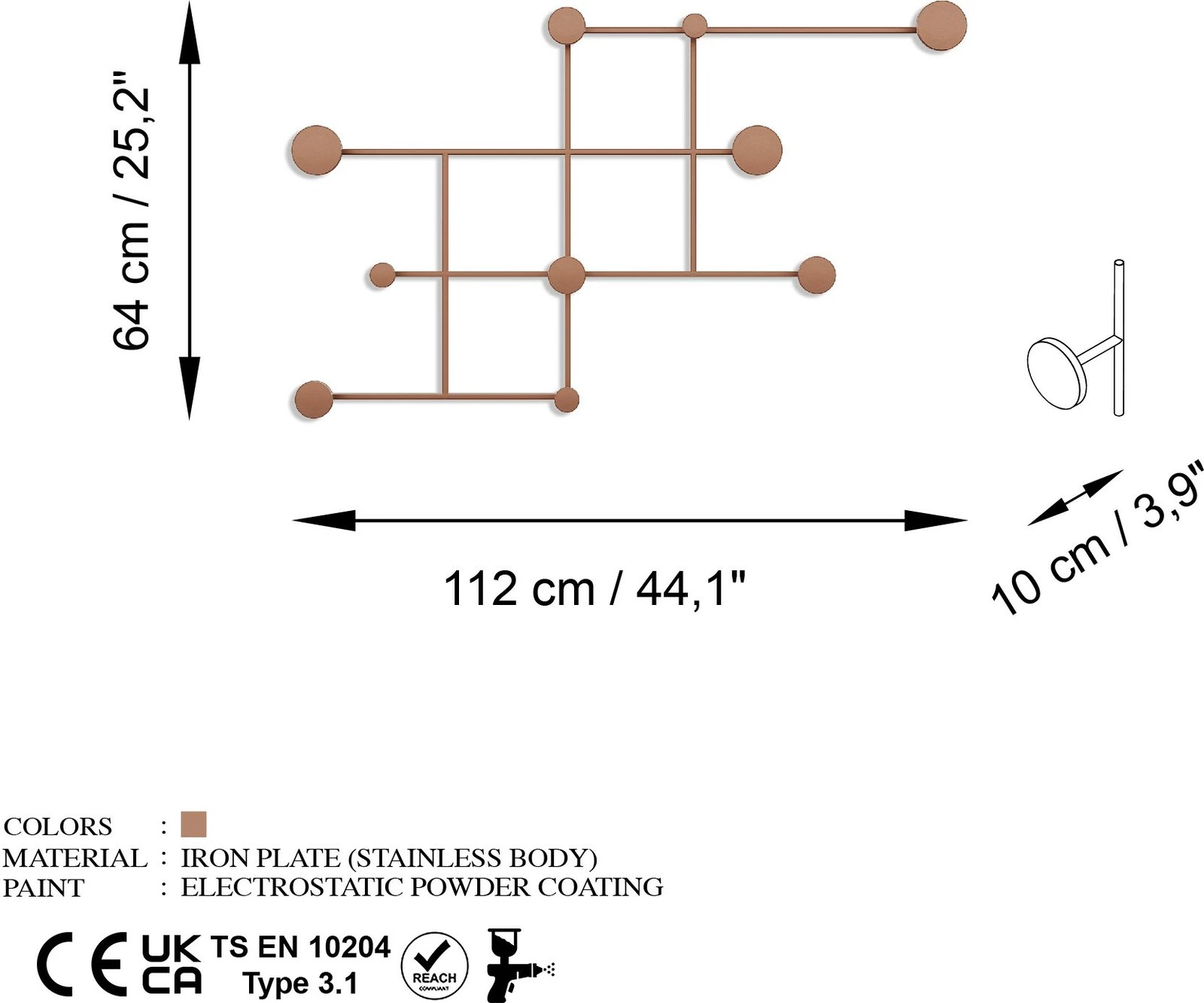 Varëse muri metalike, ngjyrë bakri, Wallity Fatara-C
