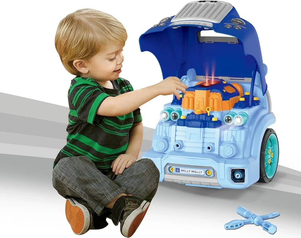 Lodër edukative mekaniku, Milly Mally N-GINE, set 56 pjesë, efekte dritë e zë, STEM 3+, blu