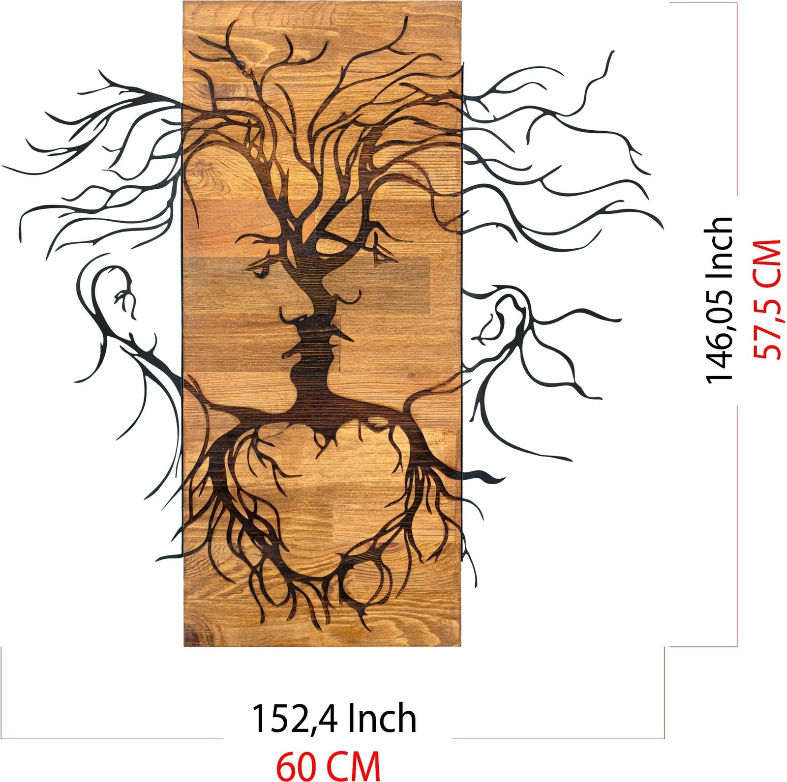 Aksesor dekorativ muri prej druri dhe metali, Wallity, Old Love, ngjyrë e zezë dhe arre, 60x57.5cm