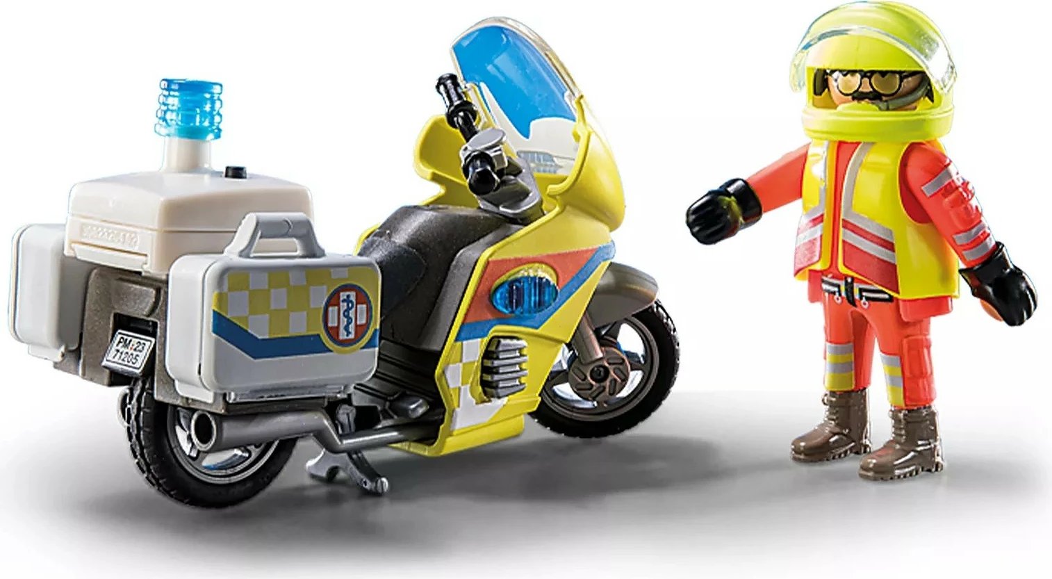 Set lodrash Playmobil City Life 71205, motor shpëtimi me drita dhe figurë mjeku, 20 pjesë