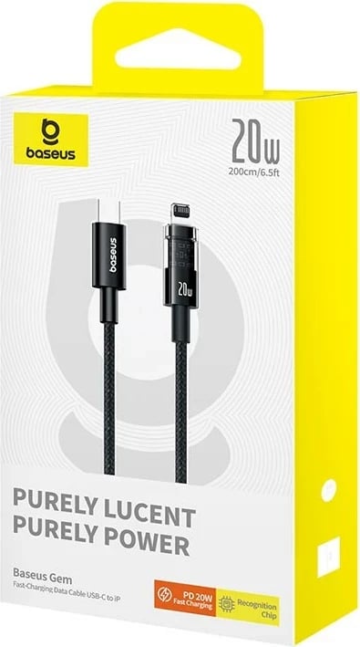 Kabllo karikimi Baseus Gem USB-C në iP, 2 m, 20 W, E zezë