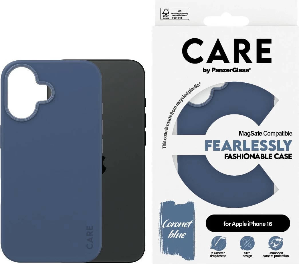 Mbështjellës PanzerGlass CARE Case MagSAFE për iPhone 16, kaltër