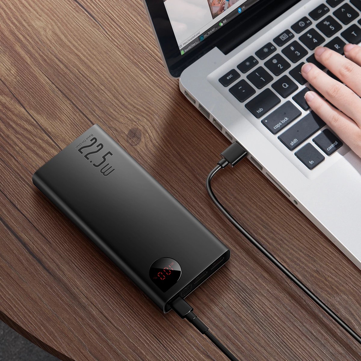 Powerbank Baseus Adaman 20000mAh, 22.5W, me kabllo USB-A në USB-C, e zezë