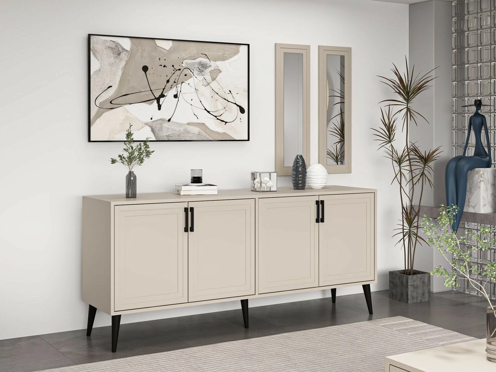 Konsol Sandstone me pasqyrë, Skye Decor, ngjyrë rëre