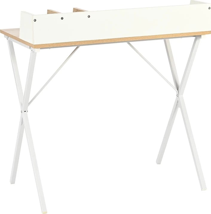 Tavolinë zyre Zervan, ngjyrë lisi, këmbë metalike të bardha, 80x50x84cm